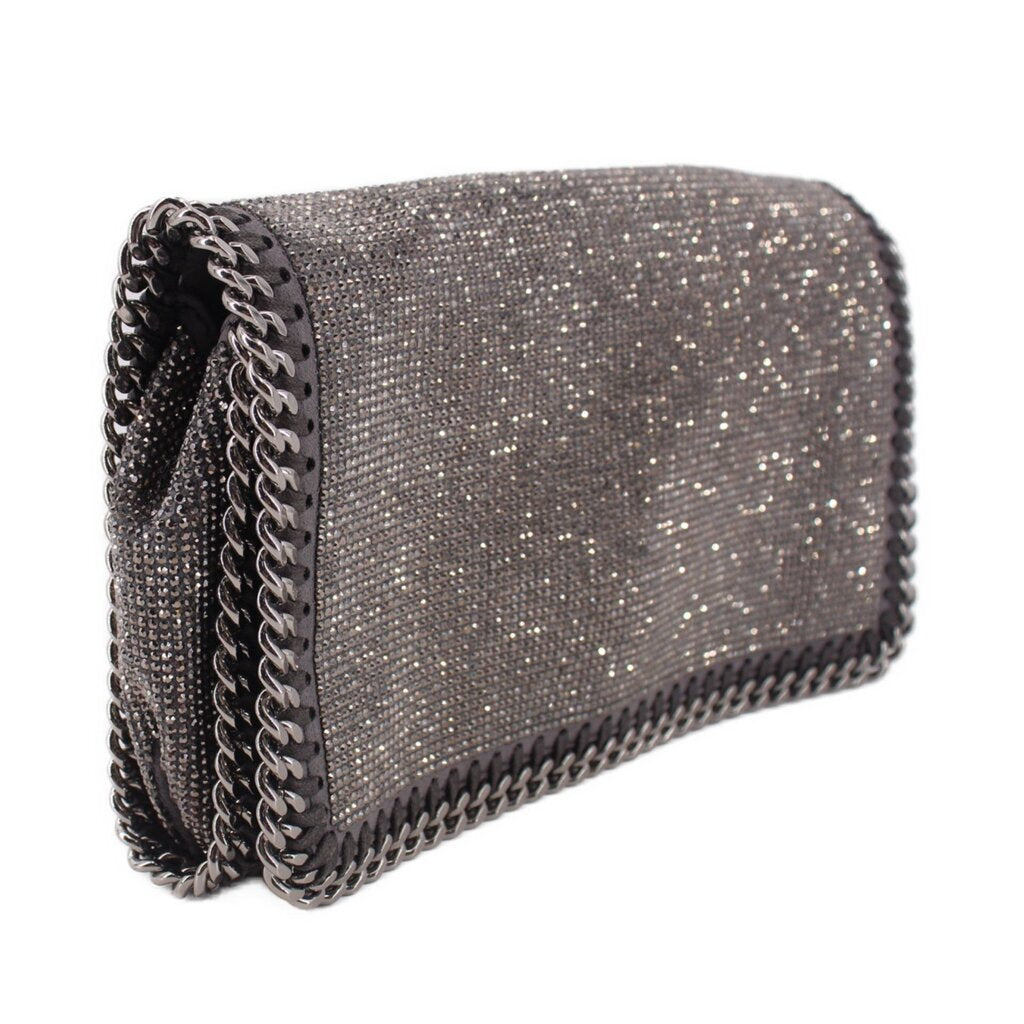 Stella McCartney silver glitter minaudière crossbody bag with chain trim