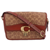 COACH STUDIO SIGNATURE CANVAS SHOULDER BAGS COGNAC