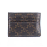 Brown card holder with repeating monogram pattern, no visible logo