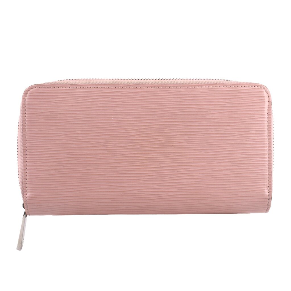 Rose pink Epi leather zip wallet with curved zipper track and straight sides