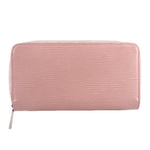 Rose pink Epi leather zip wallet with curved zipper track and straight sides
