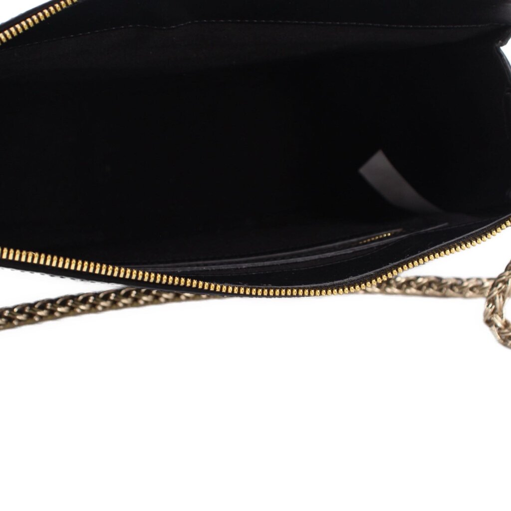 A.P.C. shoulder bag interior with dark lining, gold zipper, and chain strap