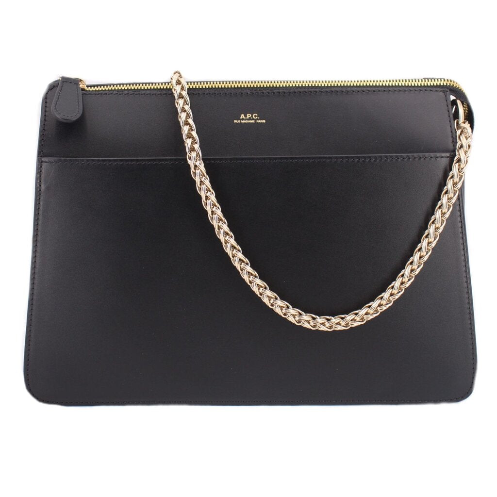 Black A.P.C. Ella shoulder bag with gold-tone zip and woven chain strap