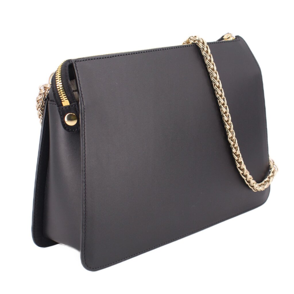 Black A.P.C. shoulder bag with top zip, chain strap, and gold-tone hardware