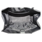 Black tote interior lining with zippered pocket and silver-toned hardware