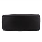 Black small tote bag with top edge seam and structured rectangular base