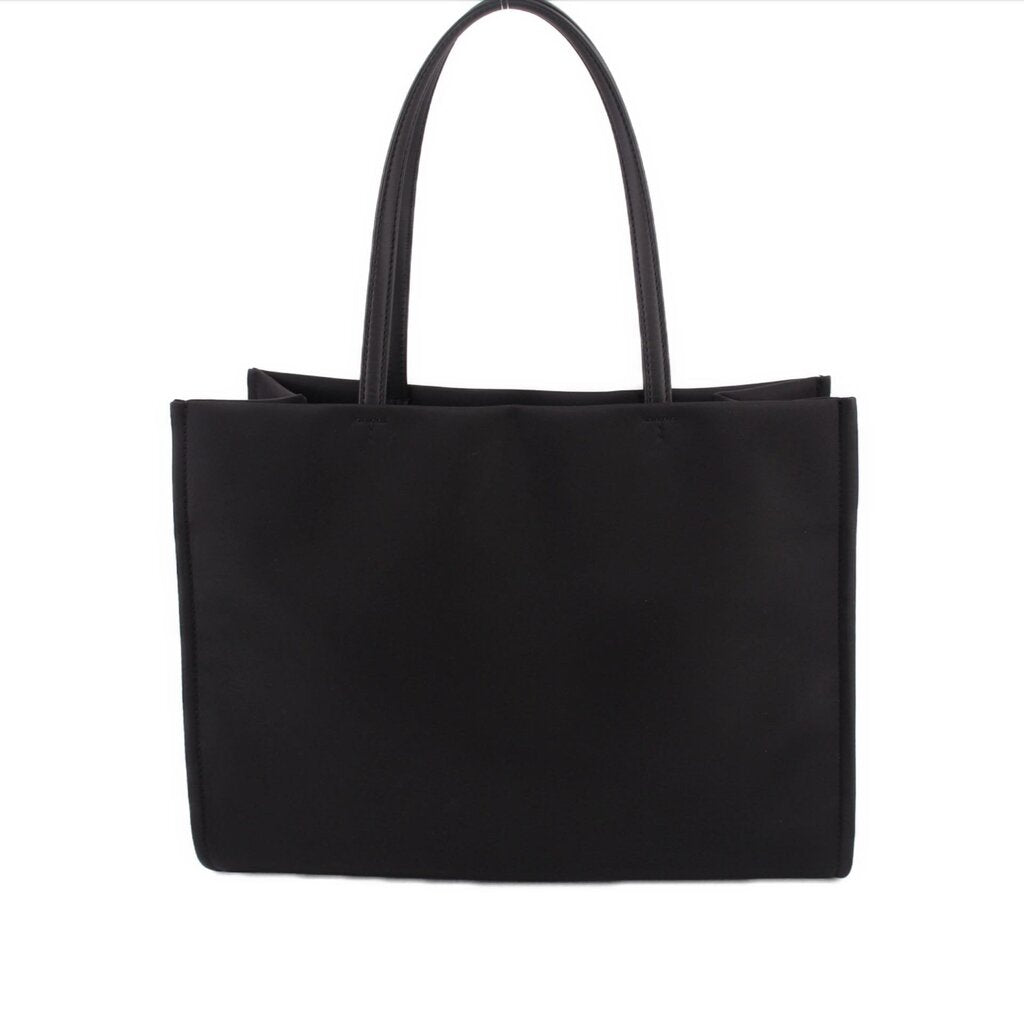 Black small tote bag with two top handles and spacious rectangular open top