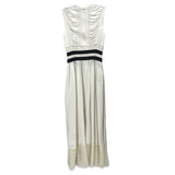 Alexander Wang satin dress, white sleeveless with ruched bodice, black waist band, lace hem