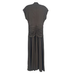 Dark brown ruched back midi dress with short sleeves