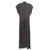 Dark brown ruched back midi dress with short sleeves