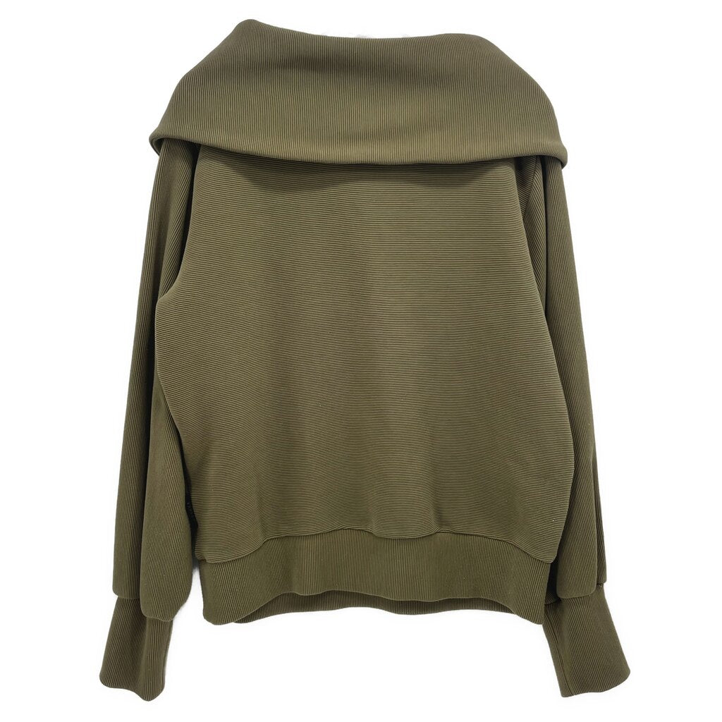 Varley pullover top in olive green, back view with high collar and long sleeves
