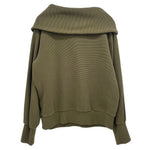 Varley pullover top in olive green, back view with high collar and long sleeves