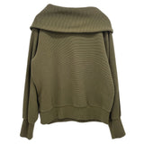 Varley pullover top in olive green, back view with high collar and long sleeves