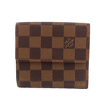 LOUIS VUITTON Elise wallet in Damier Ebene canvas, back view with check pattern.