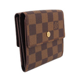 LOUIS VUITTON Elise wallet, Damier Ebene check pattern, side view with snap button.