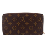 Brown monogram zip-around wallet with centered full front pattern and gold zipper.