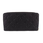 LOUIS VUITTON zip-around wallet front view, black embossed Monogram leather