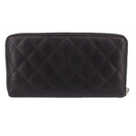 CHANEL black leather zip-around wallet with CC logo and smooth front panel