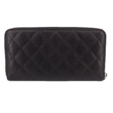 CHANEL black leather zip-around wallet with CC logo and smooth front panel