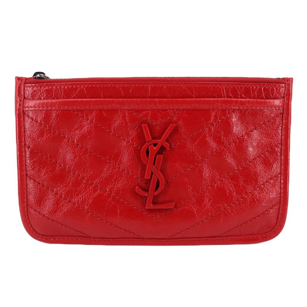 Red quilted leather Niki pouch wallet with YSL logo and top zip