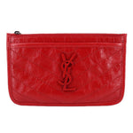 Red quilted leather Niki pouch wallet with YSL logo and top zip