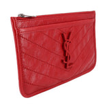 Red quilted leather Niki pouch wallet, slim profile with top zip