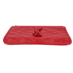 Red leather Niki pouch wallet with stitched trim and YSL emblem near top