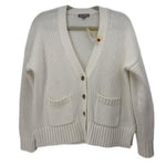 J.Crew white knit cardigan with V-neck, button front, two patch pockets, and ribbed trim