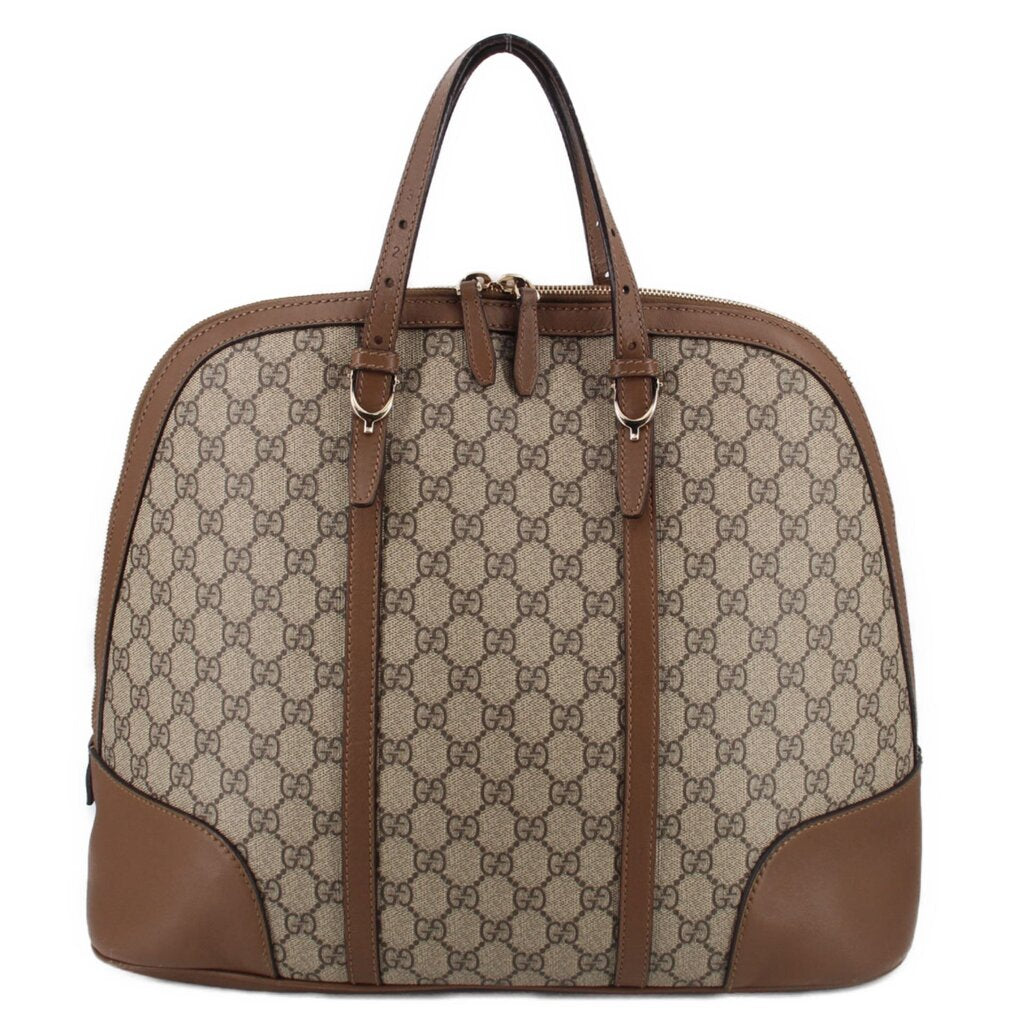 Brown GG canvas dome handle bag with leather trim and double top handles