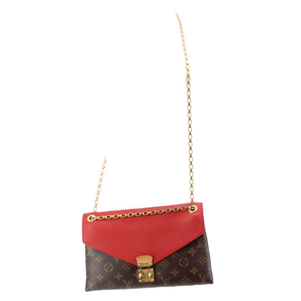 Louis Vuitton Pallas chain crossbody bag with red flap and monogram canvas, gold chain
