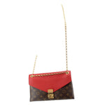Louis Vuitton Pallas chain crossbody bag with red flap and monogram canvas, gold chain