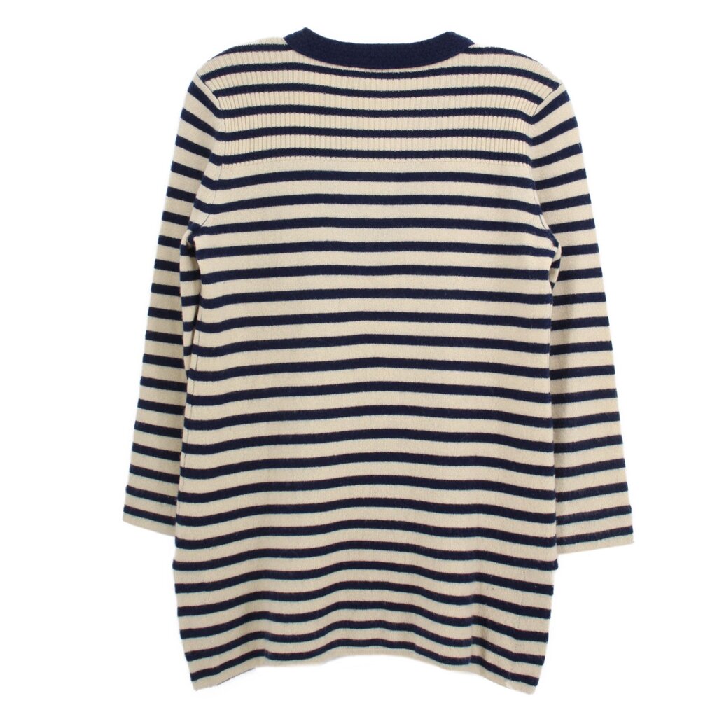 Tory Burch striped knit top, crew back with navy collar, cream and navy horizontal stripes