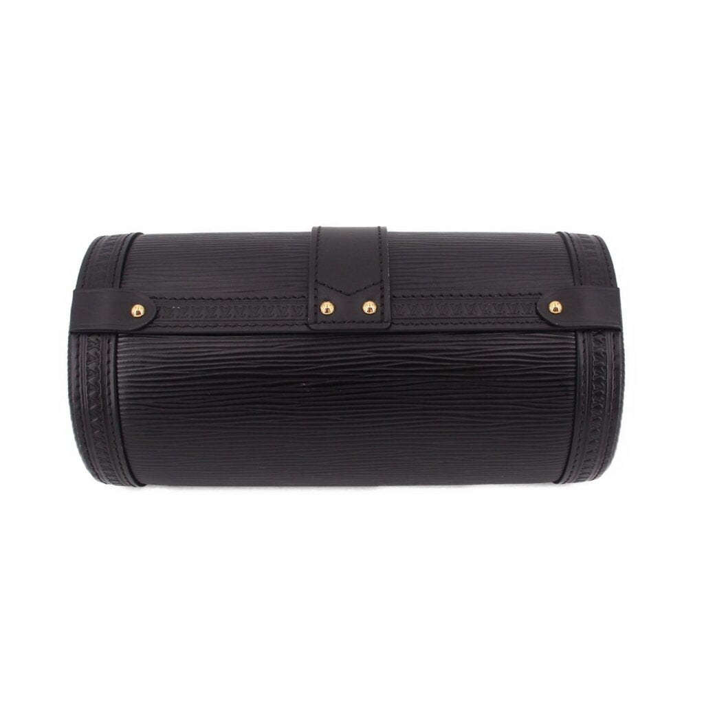 LOUIS VUITTON Papillon crossbody bag, back view, black textured leather flap with studs