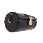 LOUIS VUITTON Papillon crossbody bag, side view, black textured leather with gold rings