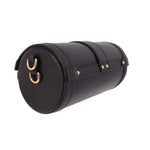 LOUIS VUITTON Papillon crossbody bag, angled view, black textured leather and gold rings