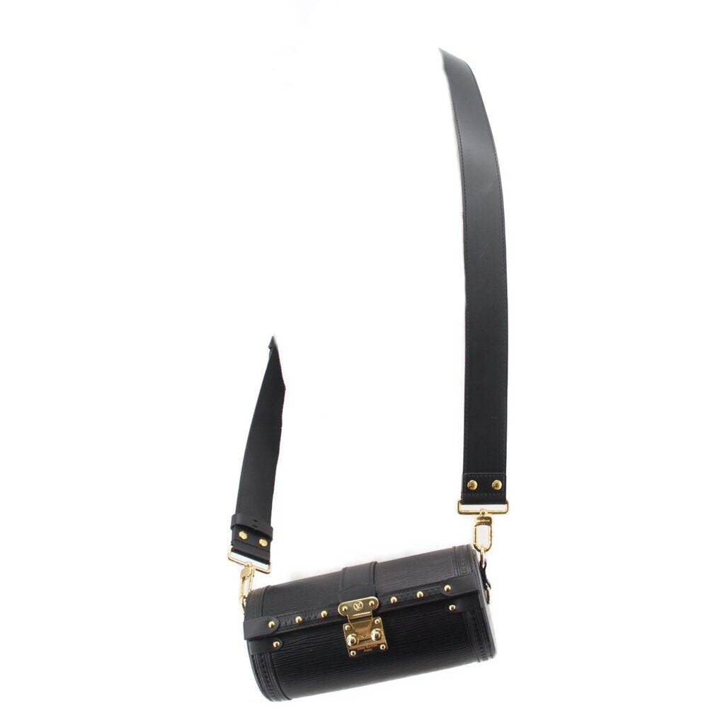 LOUIS VUITTON Papillon crossbody bag on shoulder strap, small black textured leather
