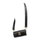 LOUIS VUITTON Papillon crossbody bag on shoulder strap, small black textured leather
