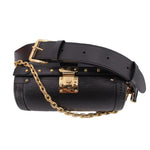 LOUIS VUITTON Papillon crossbody bag, black textured leather, gold clasp and chain