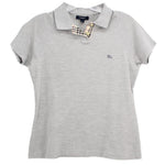BURBERRY gray short-sleeve polo top with plaid button placket and chest logo