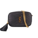 Saint Laurent mini Lou camera crossbody bag in black quilted leather with gold chain
