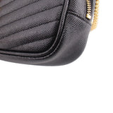 Saint Laurent mini Lou camera crossbody bag detail: black quilted leather and gold zipper