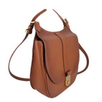 Cognac leather crossbody bag with side pocket panel and gold-tone lock clasp