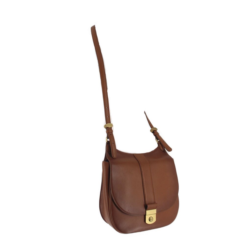 Cognac leather crossbody bag with shoulder strap and gold-tone lock clasp