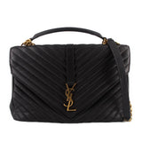 SAINT LAURENT COLLEGE LARGE FLAP SHOULDER BAGS BLACK