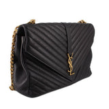 SAINT LAURENT COLLEGE LARGE FLAP SHOULDER BAGS BLACK