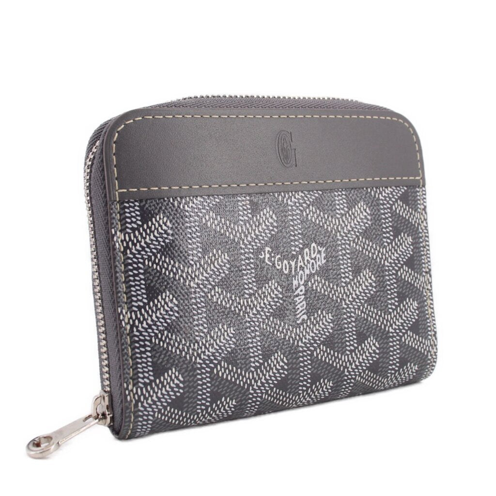 Matigna PM wallet, gray monogram canvas with top zipper and hanging metal key ring