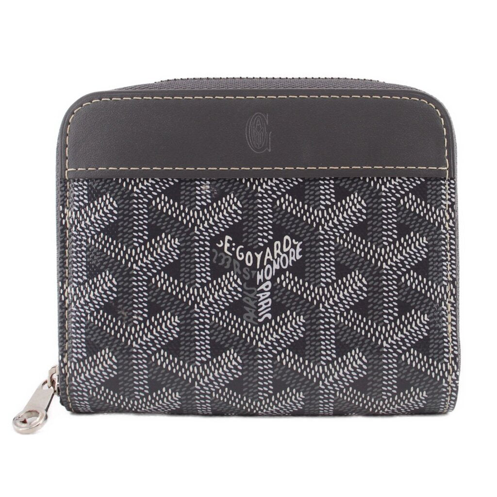 GOYARD Matigna PM wallet in gray monogram canvas with top zipper and leather trim