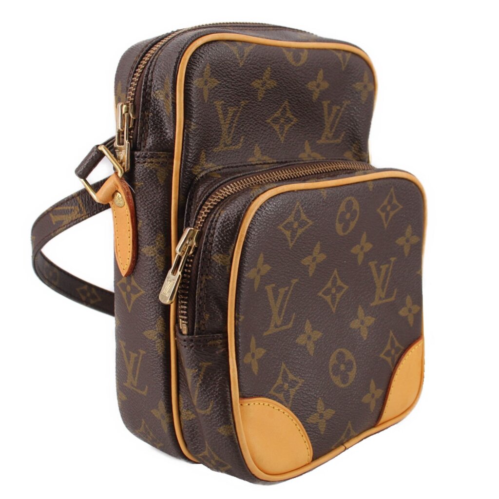 LOUIS VUITTON vintage monogram crossbody bag, front pockets with zip closures and tan edges