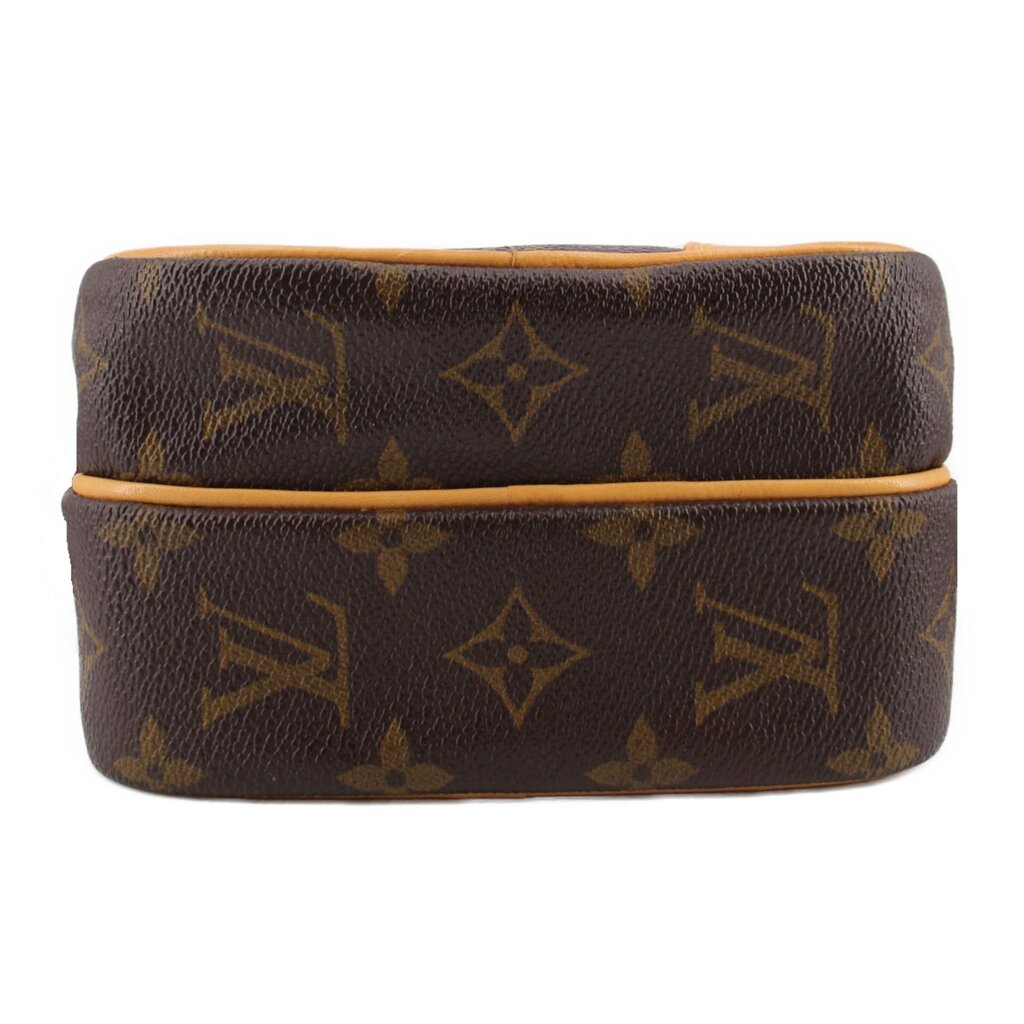 LOUIS VUITTON vintage monogram crossbody bag, brown with tan trim and rounded flap top