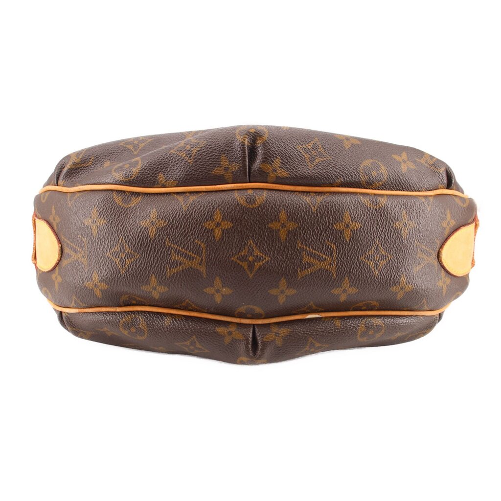 Louis Vuitton Tulum GM crossbody bag bottom view, monogram canvas with tan edge trim